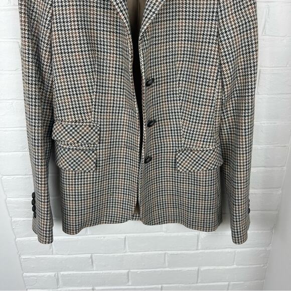 Zara Wool Blend Brown Houndstooth Knit Blazer Jacket Size XS - Picture 4 of 10